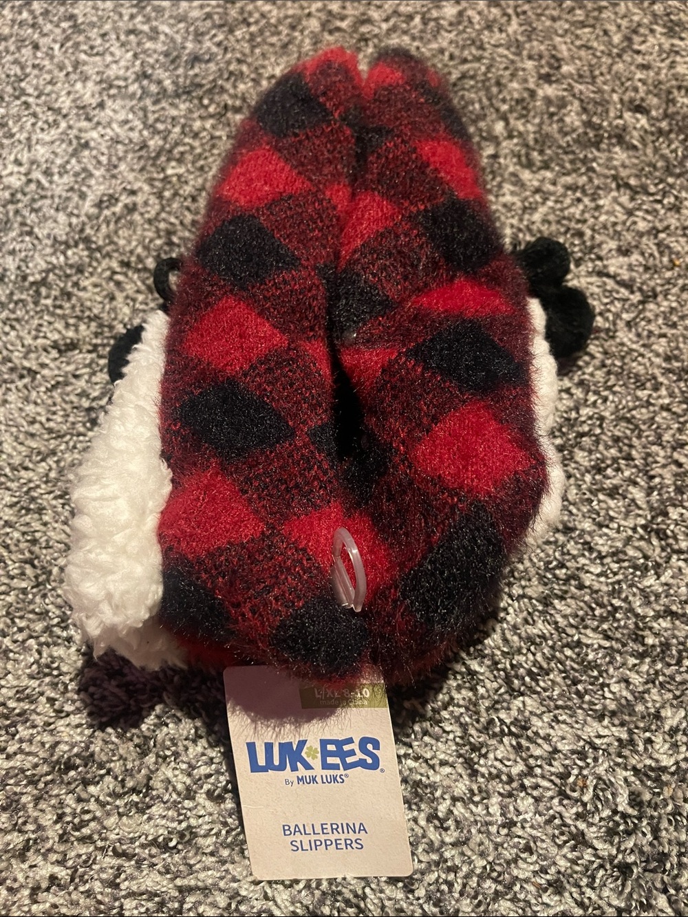 NWT Muk Luks New Ballerina Slippers Luk-ees Buffalo Check Grip Sole L /XL